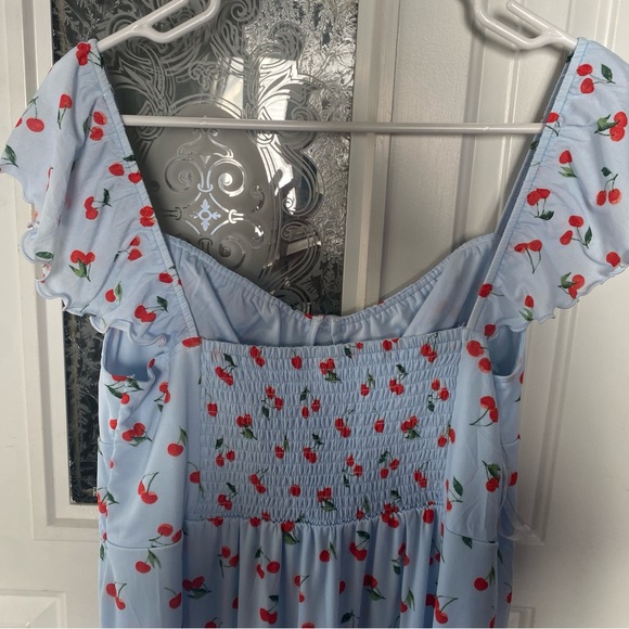 American Eagle Outfitters Light Blue Cherry Print Maxi Dress - Picture 5 of 6